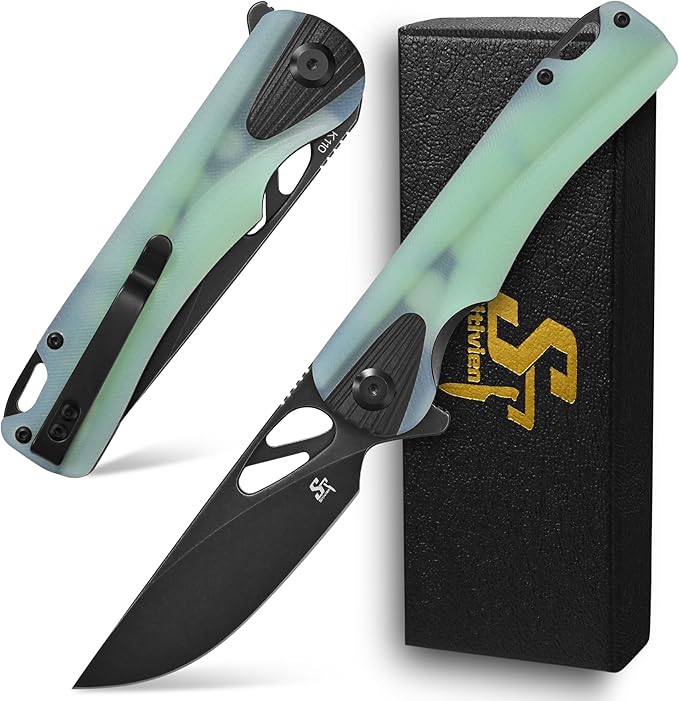 Sitivien ST165 Folding Knife,K110 Steel Blade with G10 Handle EDC Tool Knife Pocket Knife for Outdoor Camping,Hiking,Fishing(Jade)