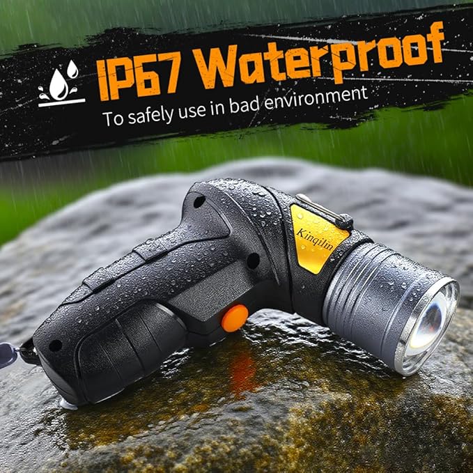 Rechargeable Spotlight with Adjustable Focus,2000LM,12H Long Lasting Handheld Spotlight with Foldable Stand Spot Lights IP67 Waterproof Outdoor for Camping Hunting Boating Emergency