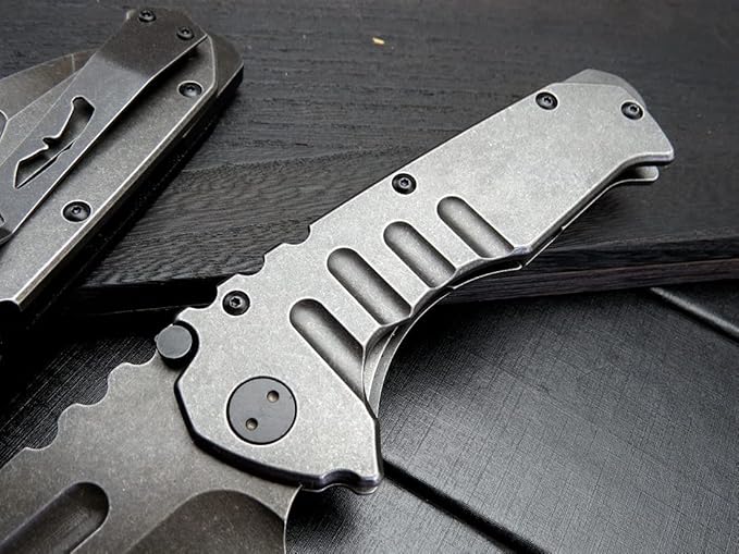 Gtk137 Folding Knife D2 Steel Blade G10 &Steel Handle EDC Tool Knife for Outdoor Camping(Steel)