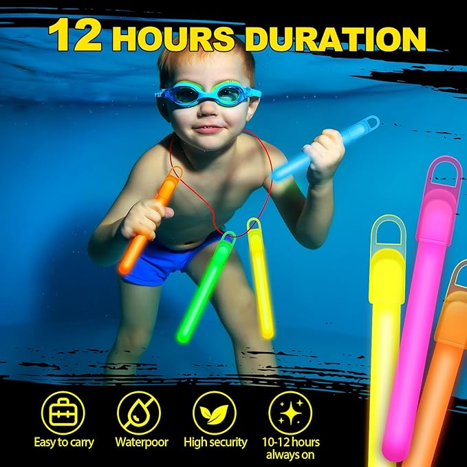 Lewtemi 50 Set 4'' Glow Sticks Bulk, Hallowee Glow in The Dark Party Supplies, Emergency Light Sticks with Lanyard, for Birthday, Light up, Neon, Halloween Theme Party Favors