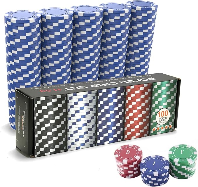 100PCS Blue Poker Chips, Casino Poker Chips Set, 11.5 Gram Plastic Poker Chips Clay Blank Game Chips for Poker Card Games Texas Holdem Blackjack Gambling (with Gift Box)