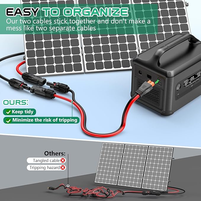 Oududianzi 10AWG XT60i Solar Cable 50FT, Solar Connector to XT60i Cable 3 10 15 20 25 30 40 50FT, Solar Charging Adapter for Portable Power Station - 40Ft