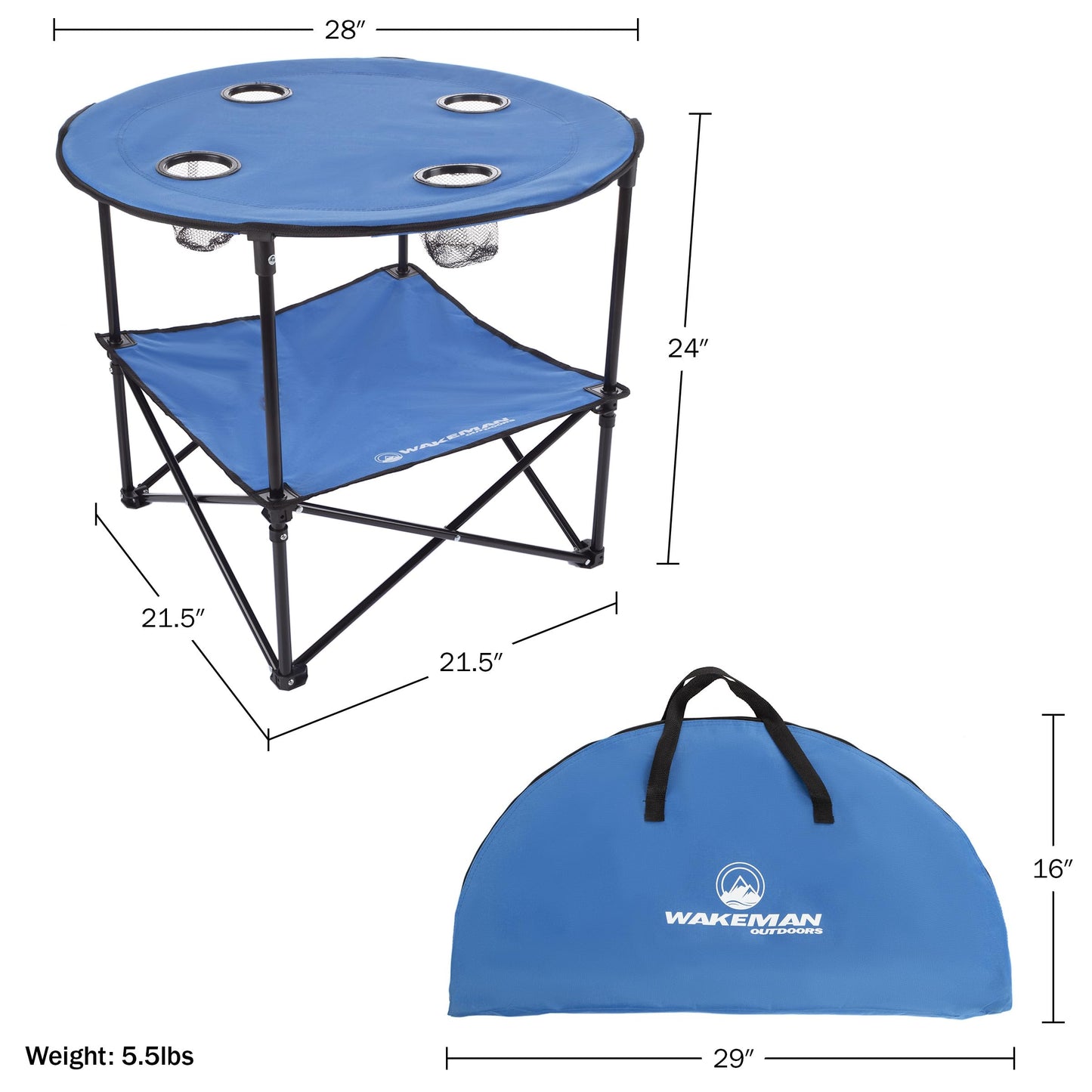 Wakeman Camp Table - Round 2-Tier Folding Table with 4 Cupholders and Carrying Bag - for Camping