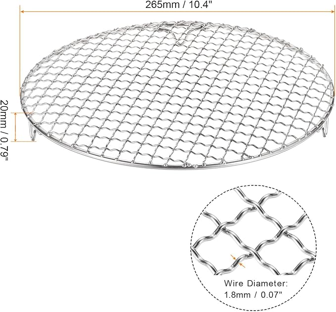 HARFINGTON 2pcs Round Cooking Rack 10.4-inch 201 Stainless Steel Cross Wire Barbecue Grill Net with 20mm Legs for Cooking Baking Steaming BBQ