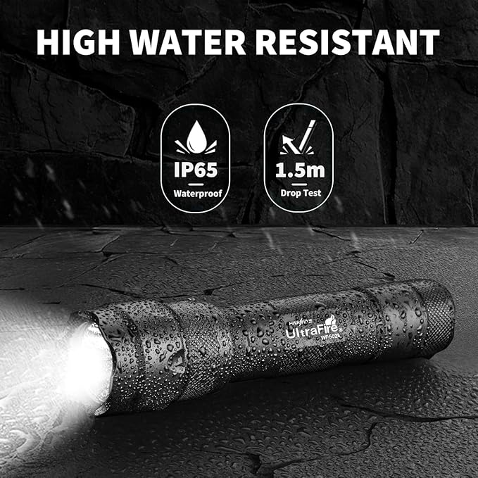 ULTRAFIRE Tactical Flashlight with Holster, 1000 Lumens Single Mode LED Flashlight with Duty Belt Holster, Bright Small EDC Flashlight with Flashlight Carry Case Pouch, WF-502B (Battery Not Included)