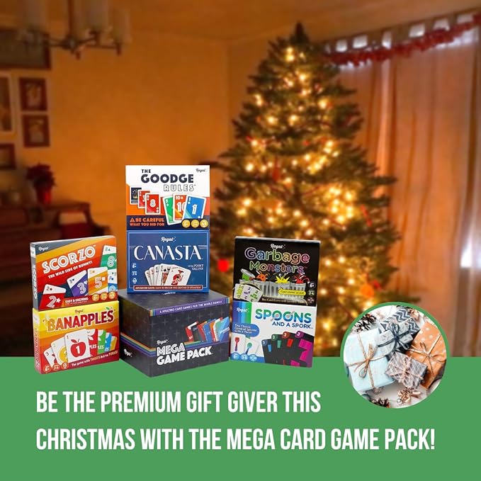 Regal Games Fun Card Games Set for Adults - Canasta, Spoons and a Spork, Garbage Monsters, ScorZo, The Goodge Rules, and Banapples Decks - Fun & Travel Playing Cards for Family Game Night