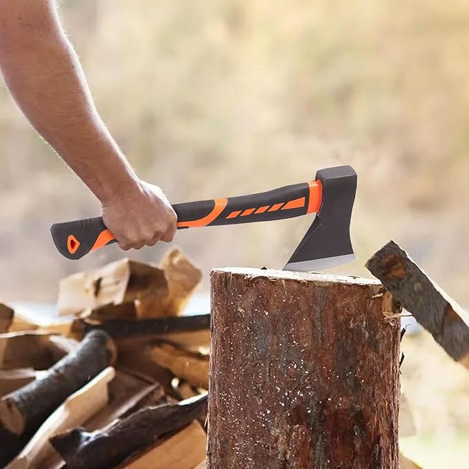 HOIGON 2 Pack 15 Inch Chopping Axe, Camping Hatchet with Fiberglass Shock-Absorbing Handle, Camp Axe for Kindling, Chopping Wood