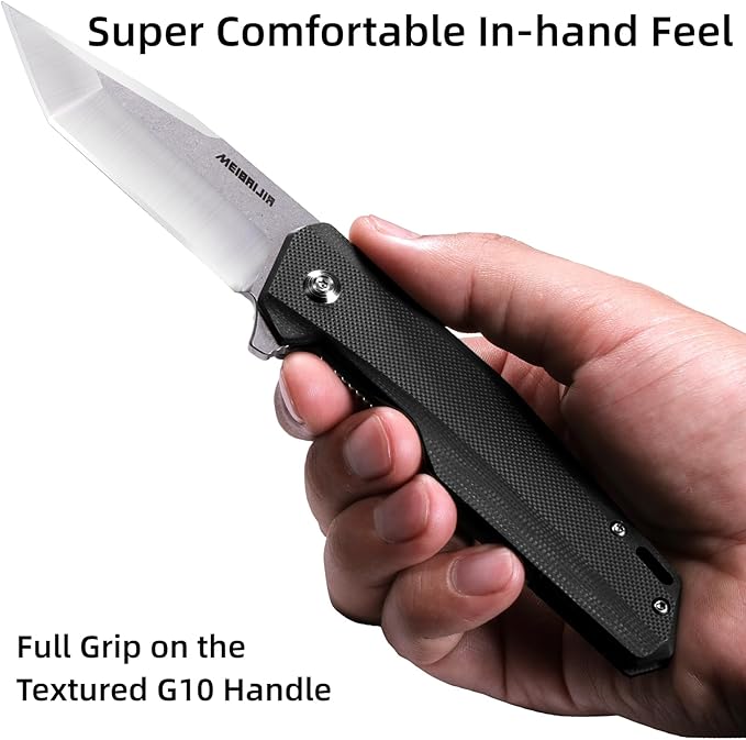 Pocket Knife D2 Blade Folding Knife with G10 Handle, Liner Lock, Pocket Clip, Smooth Flipping Action EDC Knife with Ball Bearing for Hiking Camping Outdoor