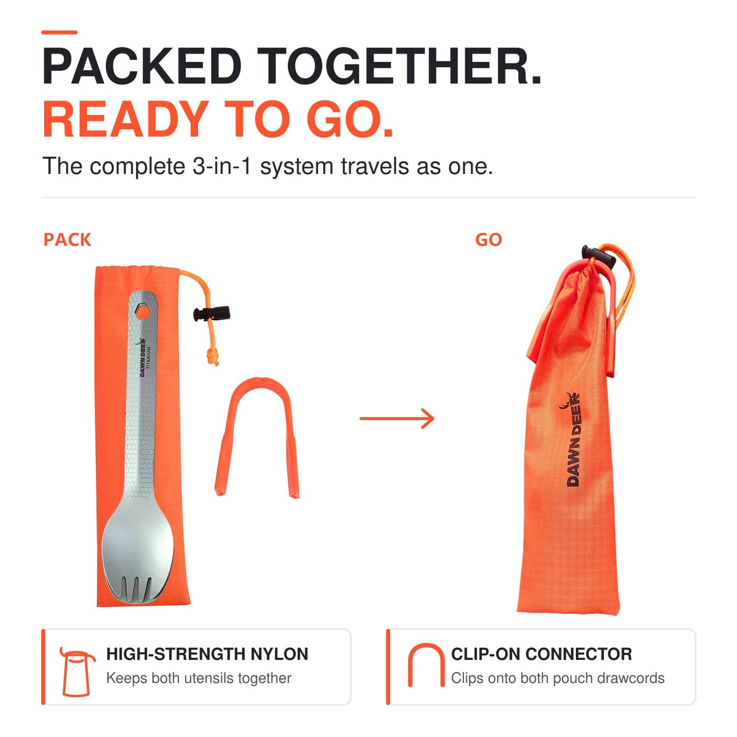 Dawn Deer 3-in-1 Titanium Camping Spoon and Spork Set, 8.7-Inch