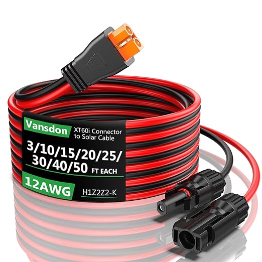Solar to XT60i Extension Cable 12AWG 30FT XT60i Female to Male Connector for RV Foldable Solar Panel, Portable Power Station, Solar Generator