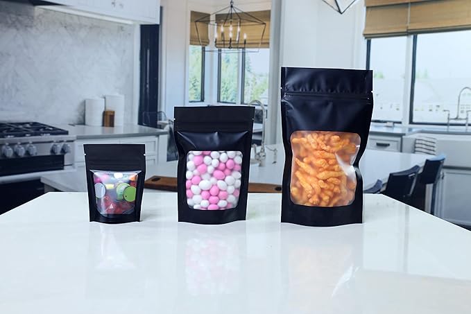 HANSER | Smell Proof Odorless Mylar Resealable Foil Pouch Bags with clear Window | Stand up bottom | Airtight | matte white | 100 Pieces | 3x4 inches