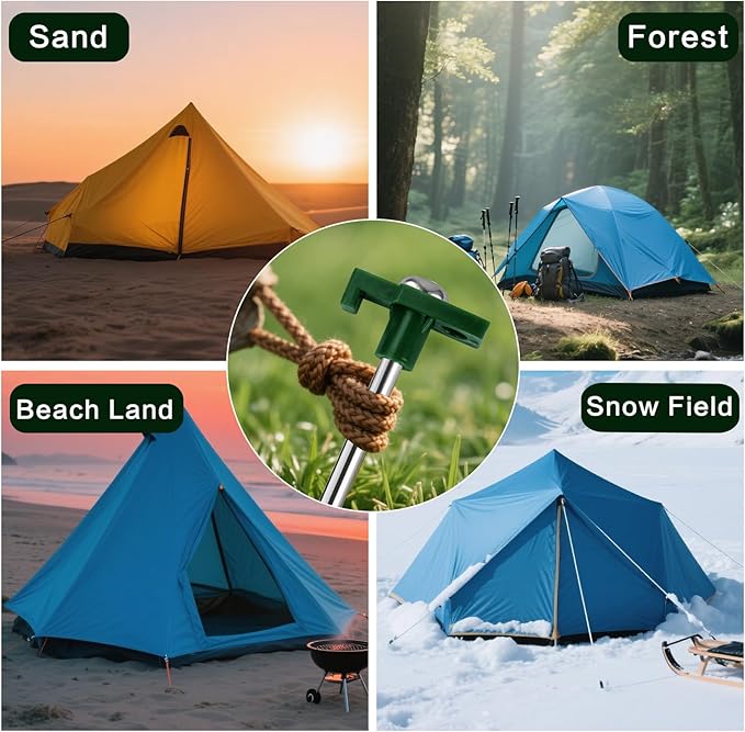 10 Pack Tent Stakes - 9.75 Inch Galvanized Non-Rust Ground Stakes Heavy Duty Canopy Anchors Metal Tent Pegs for Camping, Garden, Hiking, Green