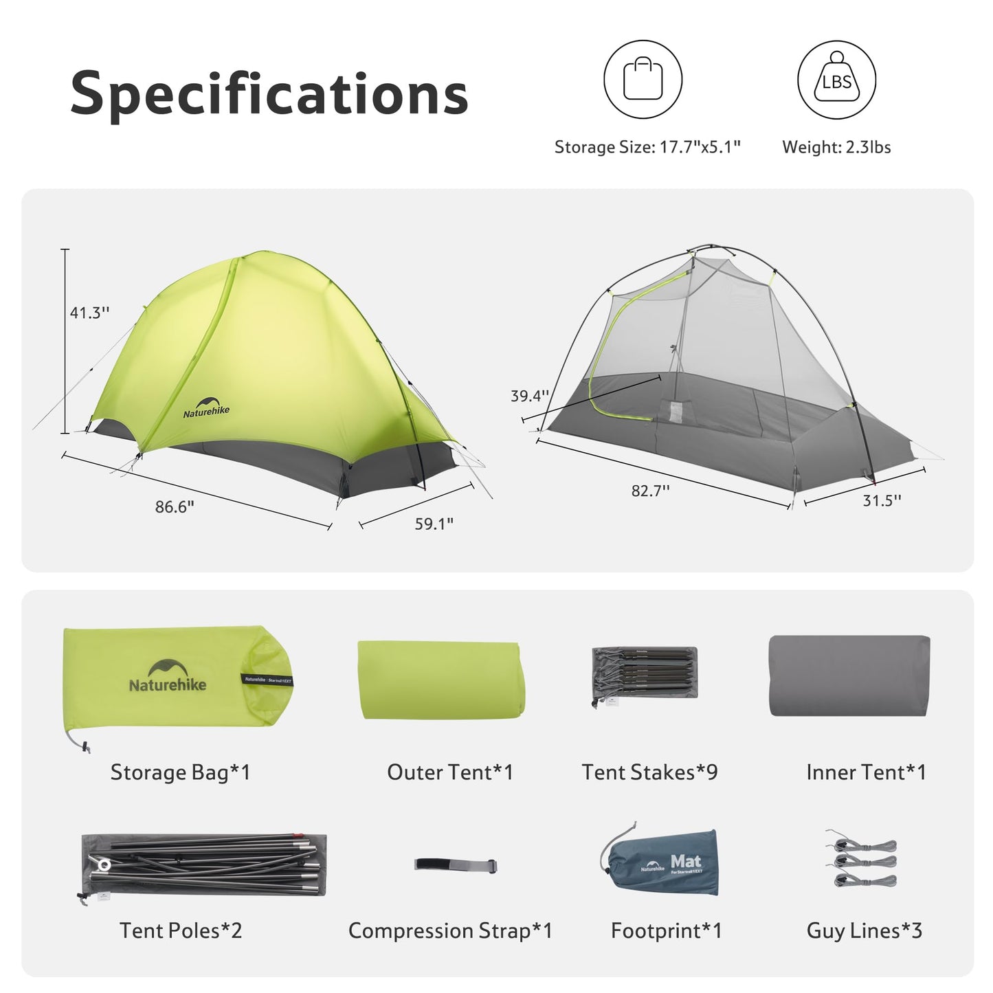 Naturehike Star Trail 2.3lb One Person Tent, Easy Setup, Compact, Spacious, Ultralight 1 Person