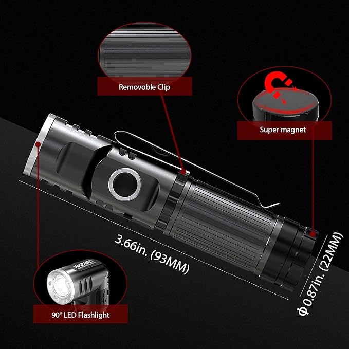 HAUTMEC Rechargeable LED Flashlights 500 High Lumens Super Bright Magnetic Flashlight Waterproof Mini Flashlight 3 Modes Handheld Small Flashlights Powerful for Camping, Outdoor, Hiking(4 Pack)