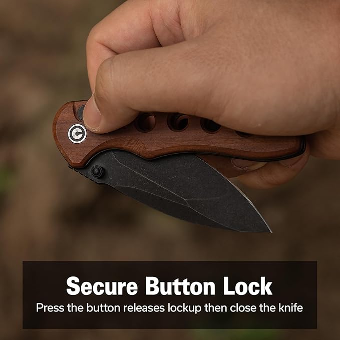 CIVIVI Triptych Folding Pocket Knife, 2.97" 14C28N Blade Wood Handle with Reversible Clip, Button Lock Knife for EDC Camping Hiking C23085B-3