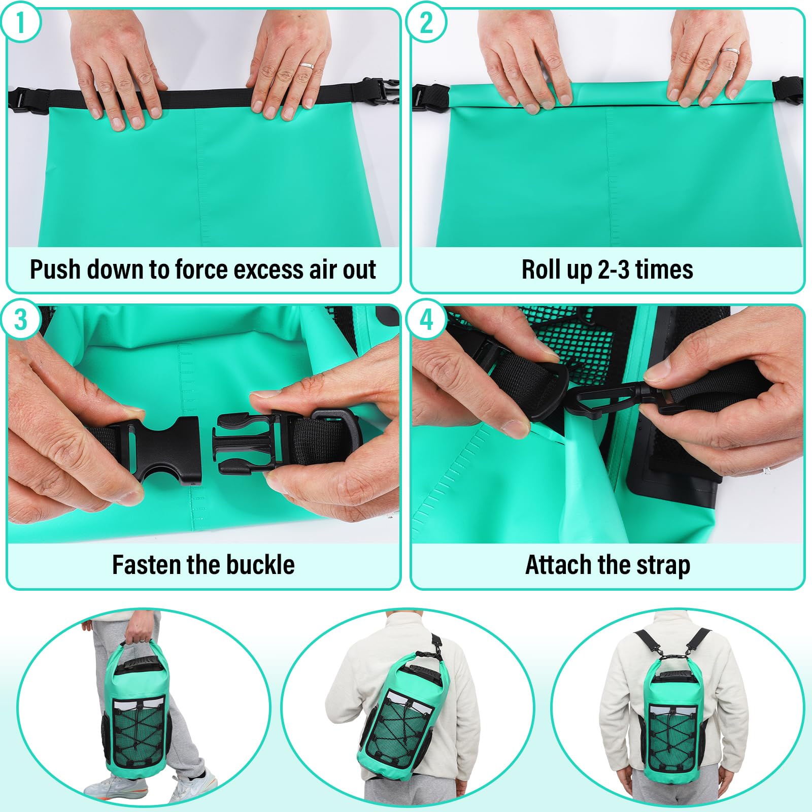 Dry Bag, 25L Roll Top Waterproof Backpack for Kayaking, Boating, Lake Blue