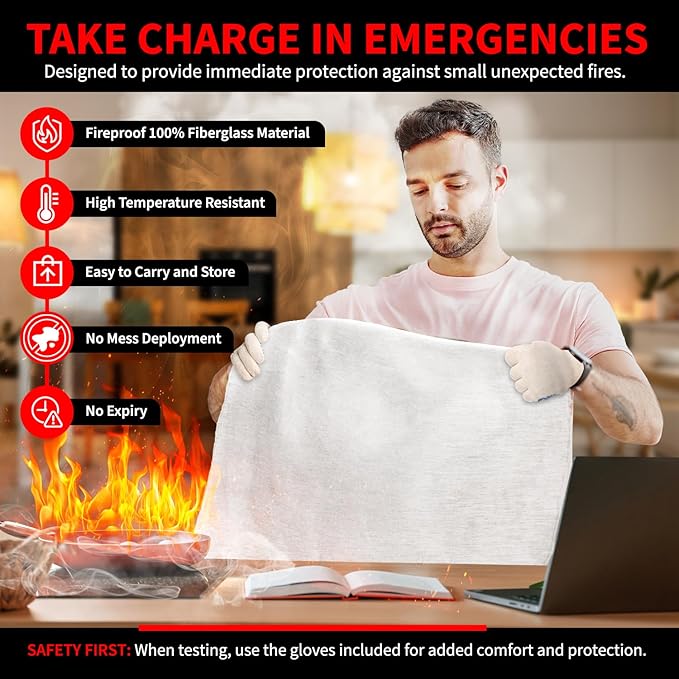 Protect Life Saving Emergency Fire Blankets 1 Pack - 40"x40", Fiberglass Fire Blanket for Home & Kitchen - Fire Suppression or Retardant Tarp - Fire Safety Kit for Car or Camping