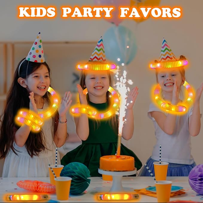 24 PCS Orange Glow Sticks Pop Tubes for Toddlers,Light Up Necklaces Bracelets Accessories for Kids,Halloween Party Favors Supplies Decor,Goodie Bags Boo Basket Stuffers Classroom Prizes for Boy
