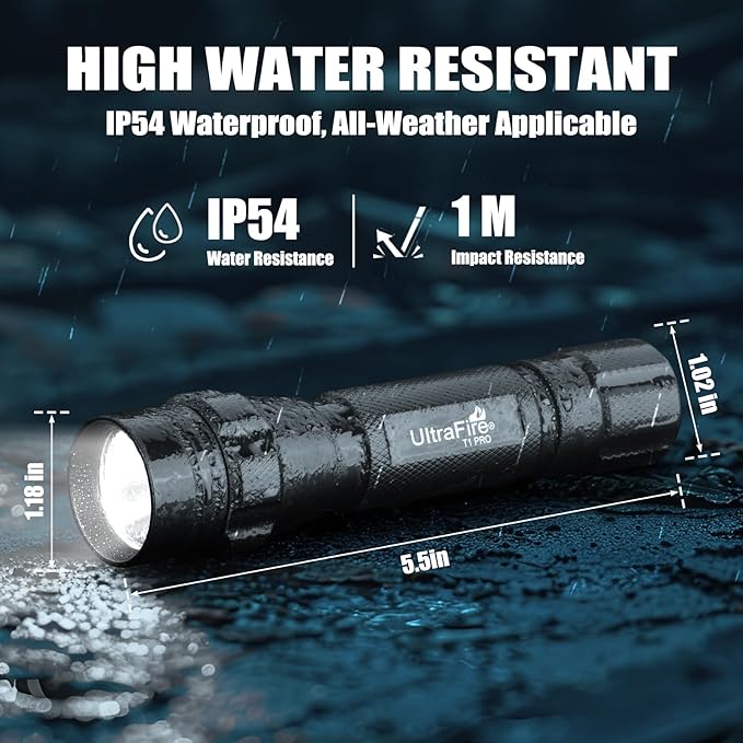ULTRAFIRE 1000 High Lumen Tactical EDC Flashlight with Holster,Single Mode Police Flashlight with Belt Holder,Bright Law Enforcement Flashlight with Holster for Duty Belt T1 PRO