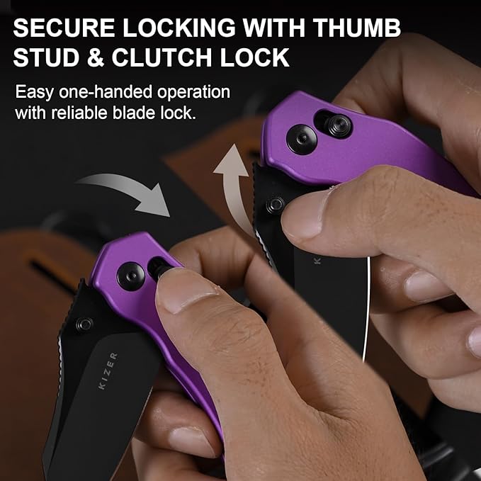 Kizer Mini Bulldog Pocket Knife, 2.5??Nitro V Sheepsfoot Blade Folding Knife, Aluminum Handle Clutch Lock Small EDC Knife for Men Women Gift, Fishing Hiking Camping Hunting Knives V3672SA1