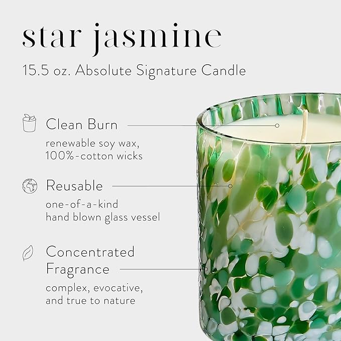 LAFCO New York Signature Candle, Star Jasmine - 15.5 oz - 90-Hour Burn Time - Reusable, Hand Blown