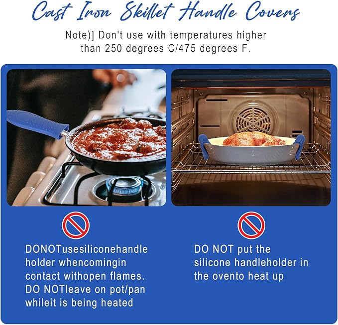Joyhalo Cast Iron Skillet Handle Cover, 6 Pack Heat Resistant Pot Covers, Silicone Sleeve for Pans, Blue