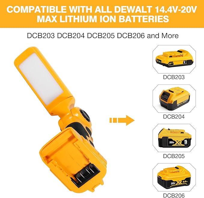 YEX-BUR Led Work Light for Dewalt 20v Battery, 12W 1000LM Cordless Handheld Spotlight with USB Port LED Jobsite Light Desk Lamp Flashlight for Camping Workshop Garage