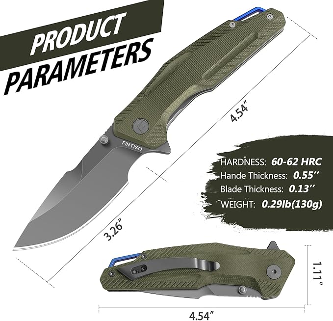 FINTISO Pocket Knife, 3.26" Premium 14C28N Blade G10 Handle with Fire Starter Function, Folding Knife with Pocket Clip for Men Women, EDC Knife for Outdoor Camping, Hunting, Hiking, Survival, Falcon Series