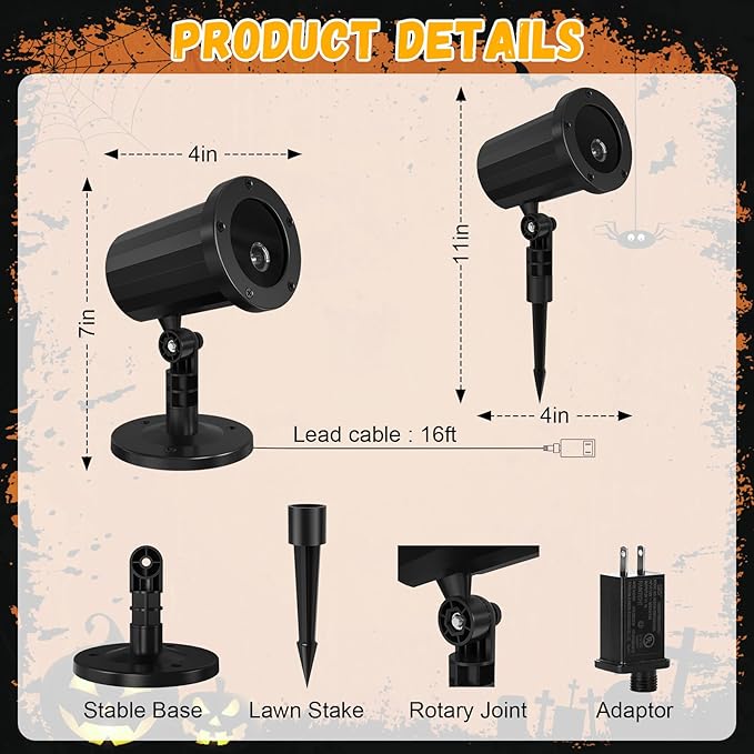 Halloween Projector Outdoor Lights, Red Skull Face Pattens LED Halloween Window Projector, Waterproof Holiday Projection Lights for Bedroom, Spotlight Landscape Decorations for Patio Garden