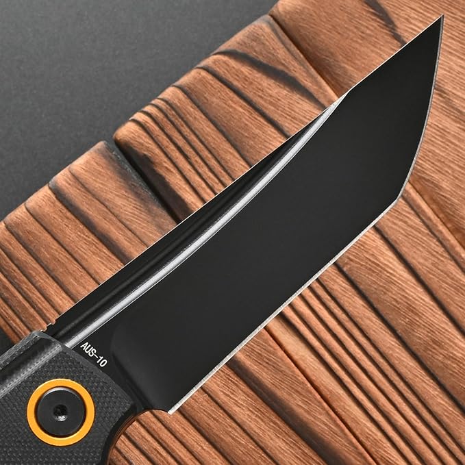 FF15 Folding Pocket Knife, AUS-10 Steel Blade G10 Handle EDC Tool Knife Pocket Clip for Men Women Outdoor Camping, Hunting, Survival(Black)