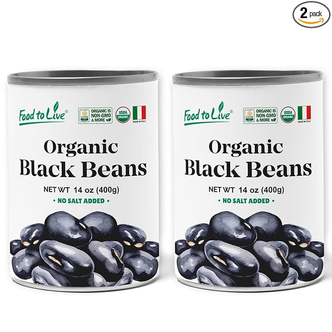Food to Live Organic Canned Black Beans, 14 oz (Pack of 2) - Unsalted Non-GMO Frijoles Negro. Perfect for Salads, Soups, Stews. Vegan. Made in Italy