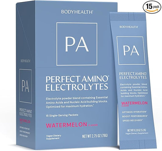 BodyHealth PerfectAmino Electrolyte Drink Mix ??Watermelon ??No Sugar, Keto & Fasting Friendly, Hydration with Trace Minerals ??Stick Packs