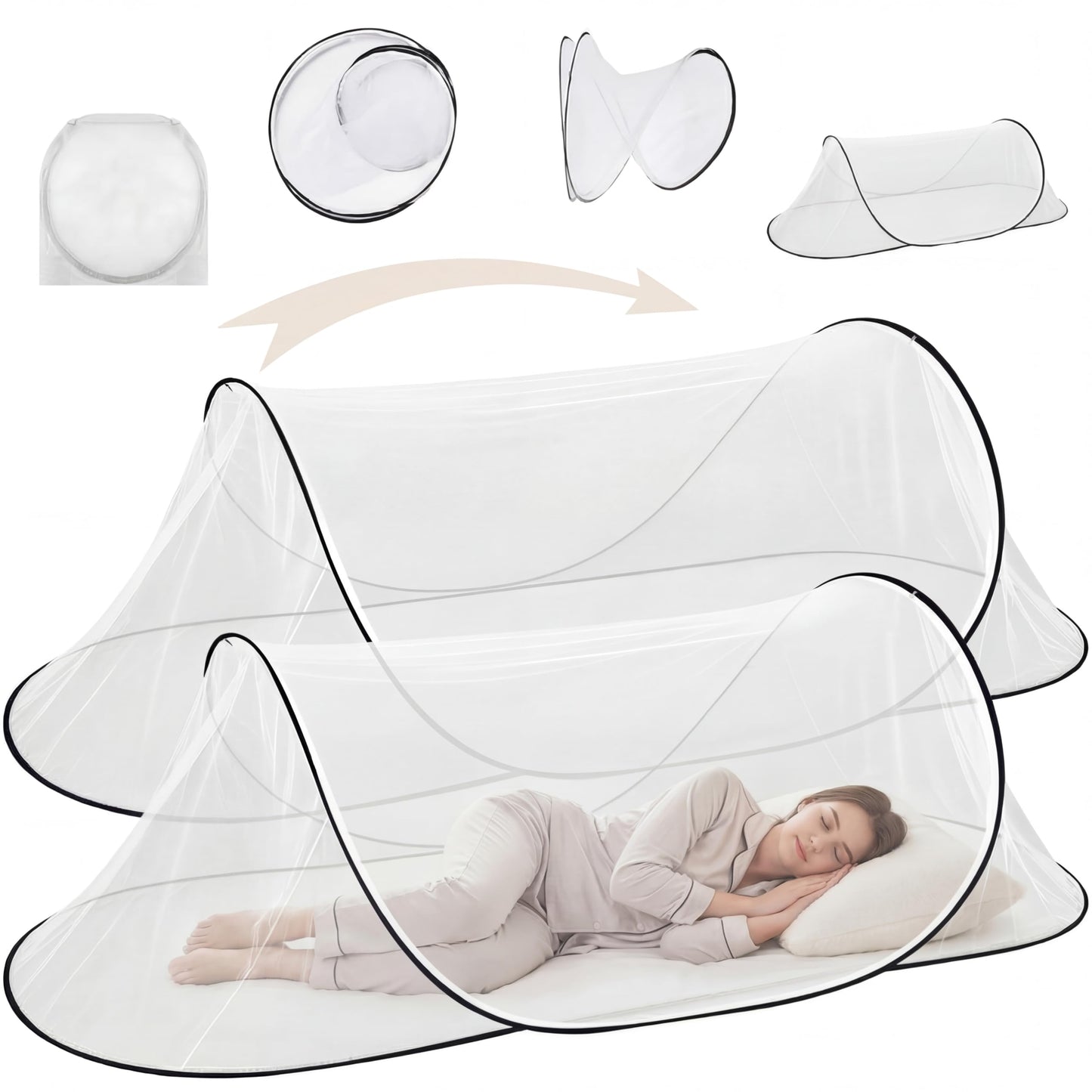 Vincreem 2 Pcs Mosquito Netting for Camping Bed 78 * 31 * 22 Inch, White