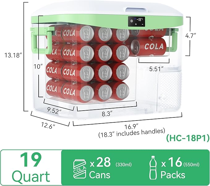 Car Fridge Portable 12V Refrigerator 19 Quart (18 Liter) 12 Volt Freezer Compressor Cooler 12V/24V DC 110～240 V AC for Truck Van RV Camper SUV and Home Use -18℃~+15℃