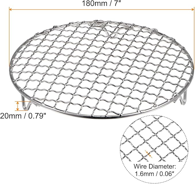 HARFINGTON Round Cooking Rack 7-inch 201 Stainless Steel Cross Wire Barbecue Grill Net with 20mm Legs for Cooking Baking Steaming BBQ