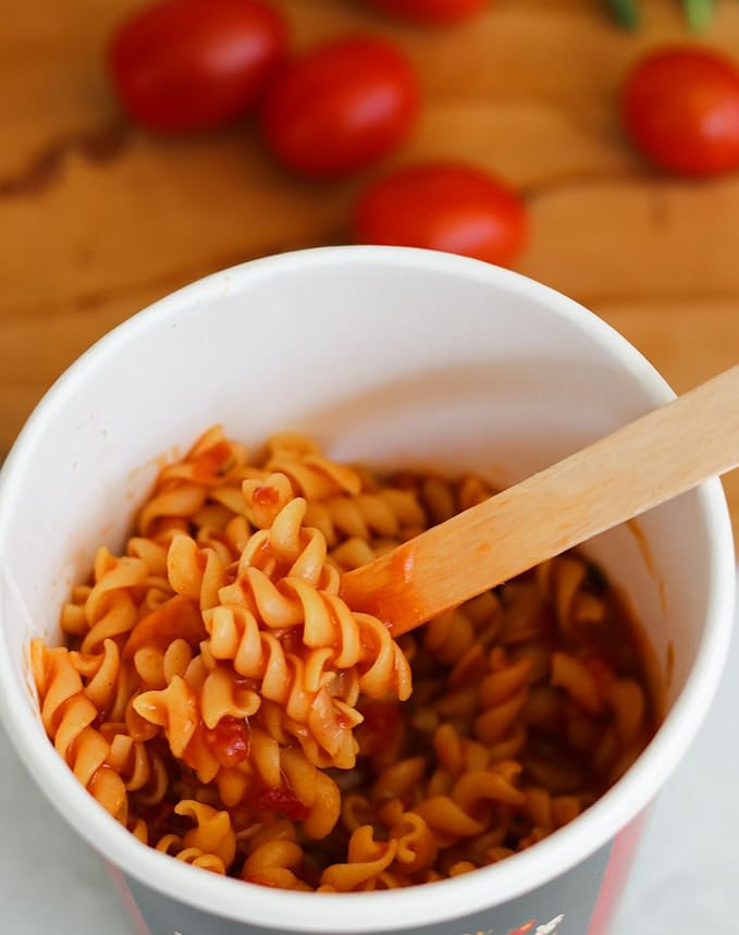 Primi Pasta Cup with Fusilli and Marinara Sauce, 8-Pack, Made In Italy, 100% Natural, Just Add Water, Microwavable, Ready in 3 Minutes