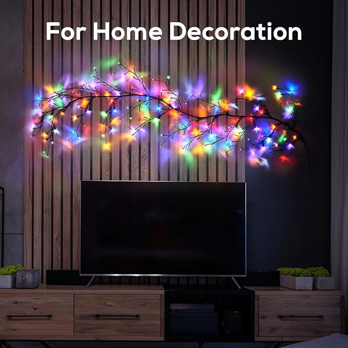Enchanted Willow Vine Lights for Home Decor with 160LEDs, 8.2FT Voice-Activated Wall Decoration Light, Support Warm Light Mode and Color Light Mode Gradient Switch (Brown)(1PCS)