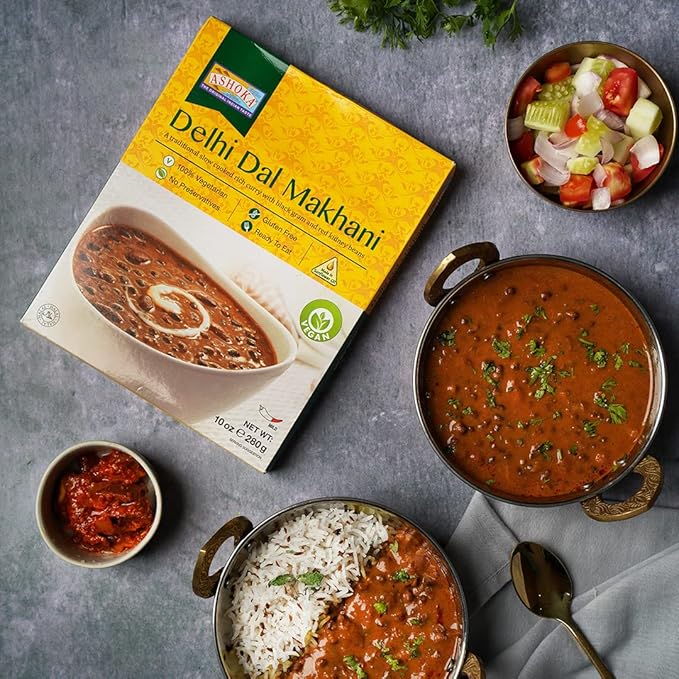 Ashoka Gluten-Free Meals, Microwave Ready Vegan Black Gram & Kidney Beans, Heat & Serve Meals, All-Natural Delhi Dal Makhani, Kosher Certified, Great for the Outdoors, No Preservatives, Pack of 1