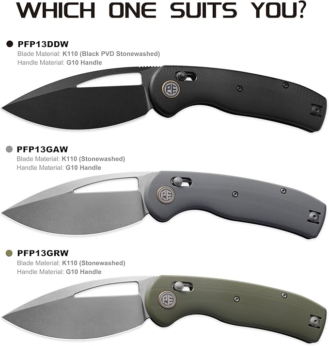 Petrified fish PFP13 Viper Folding Knife,3.5" K110 Steel Stonewashed Blade Carbon Fiber Handle Pocket Knife for Camping EDC Outdoor (Red Stonewashed)