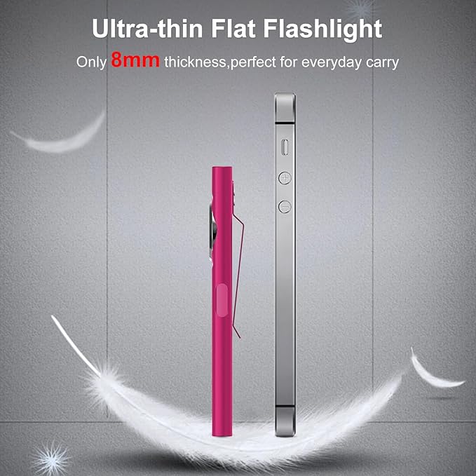 klarus E5 Pocket Flashlight, Rechargeable EDC Flashlight, Super Slim 4.2x1x0.3inch, 600 Lumens, USB-C Port, IPX4, Dual Light Source with Magnetic Base, Hat & Clothes Clip - Red