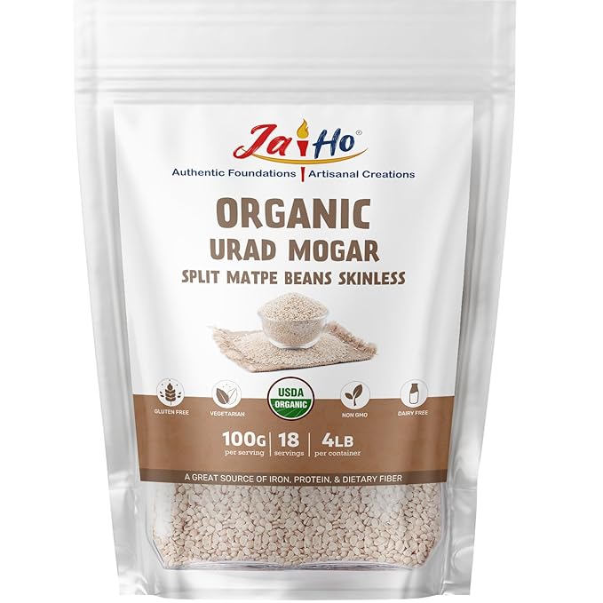 Jai Ho Certified Organic Kabuli Chana Garbanzo Beans 4 lb | Chickpeas Lentils | Indian Kabuli Chole Chana | USDA Organic | Non-GMO | Chemical-Free | Premium Quality Kosher (4 Pound, Urad Mogar Dal (W/O Skin))