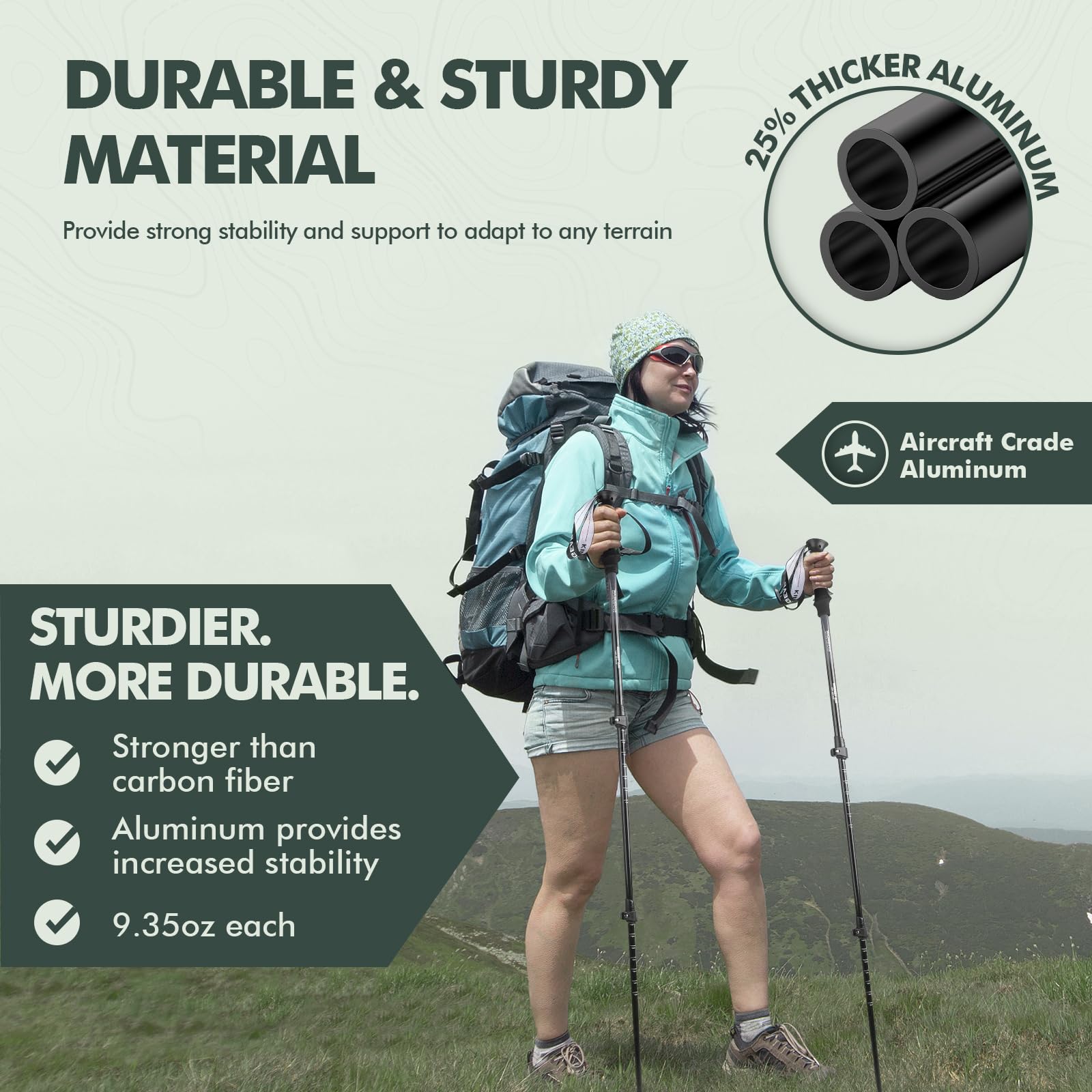 KINGGEAR Trekking Poles 7075 Aluminum Lightweight Hiking Sticks