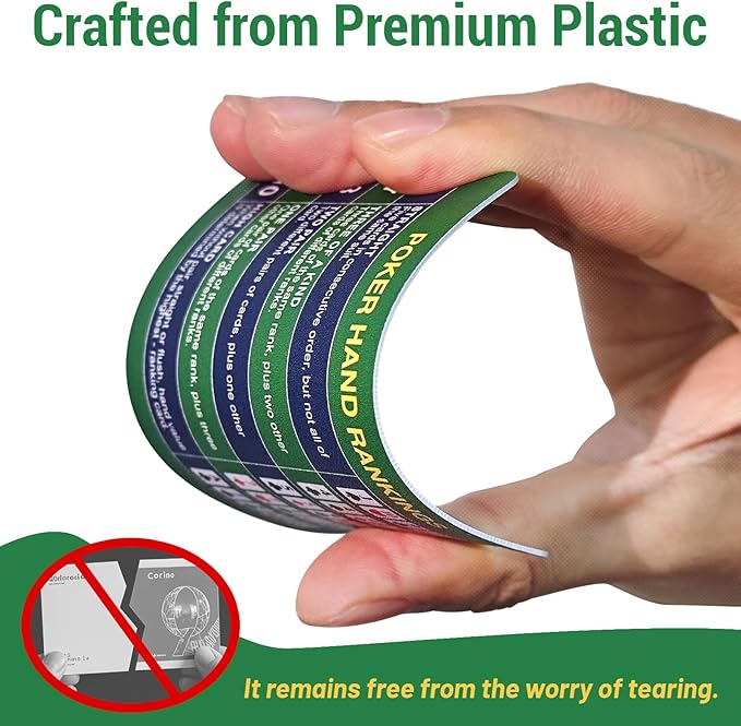 4-Pack (8 Cards) Poker Hand Rankings Cards Set with Magnifier & Clip, Texas Hold'em Cheat Sheet & Rules Guide, Sturdy Poker Accessories for Beginners, Pros, Poker Night