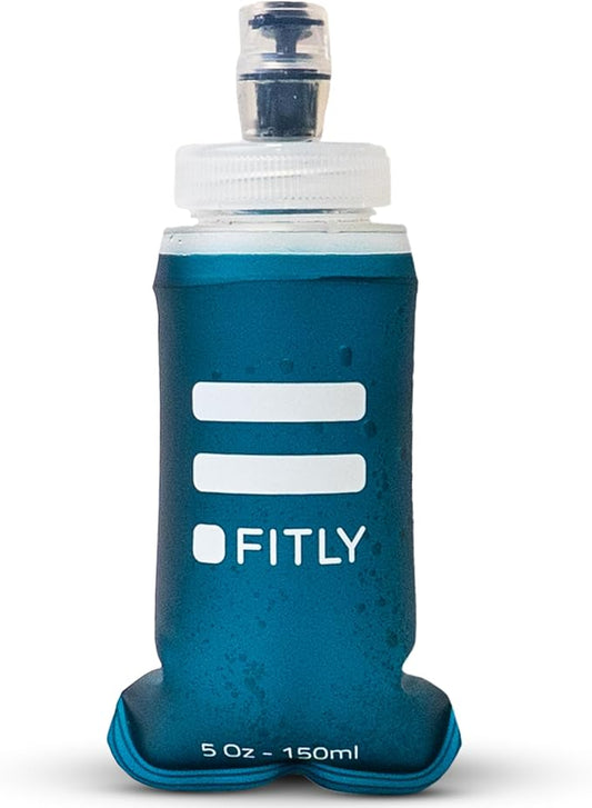 Premium Soft Flask - 5 oz (150 ml) - Shrink As You Drink Pocket Soft Water Bottle for Hydration Pack/Running Vest - Folding Water Bottle for Running, Hiking, Cycling - Ski Water Bottles - Petrol Blue