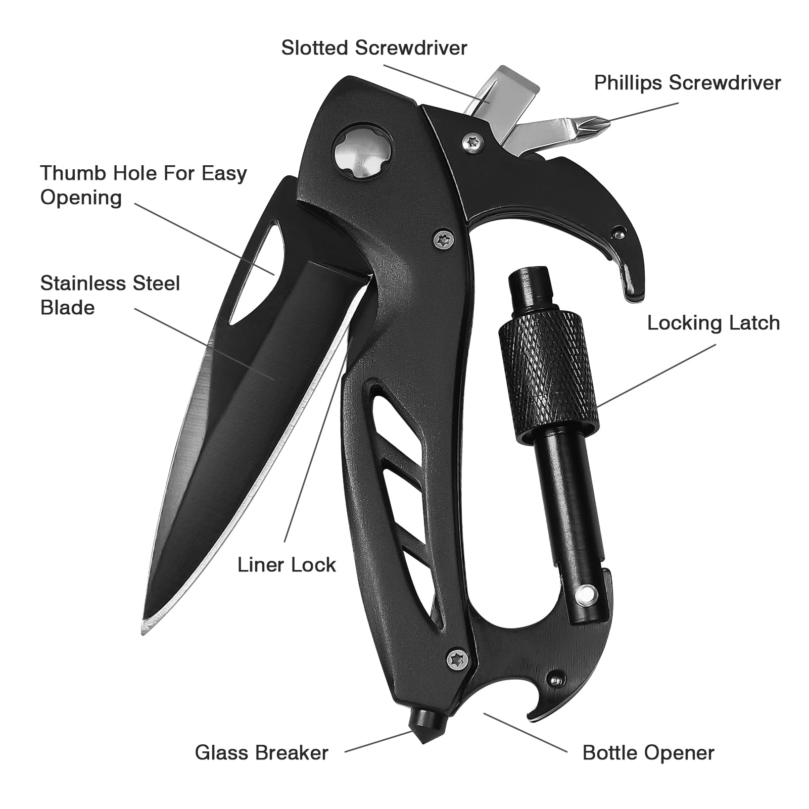 FUNBRO Multitool Carabiner with Pocket Knife, Bottle Opener