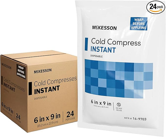 McKesson Instant Cold Packs 6" x 9" [24 Pack] – Instant Ice Packs for Injuries Disposable, Pain Relief, Swelling, Sprains – Travel Cold Compress for Sports, First Aid, Toothache