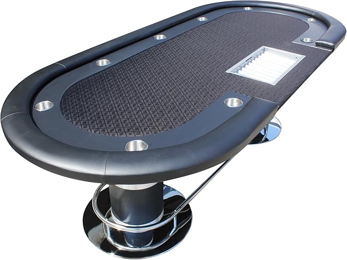 Poker Table 96 inches for 10 Players Casino Texas Holdem Games Oval Black Speed Cloth with Racetrack, Cup Holders, Chip Tray