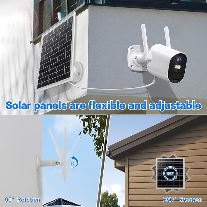 Solar Panel for Security Camera IP65 Waterproof USB Solar Panel Charger Type-C Port?�Micro USB Port＆DC Port Solar Sanels for Cameras with 9.8ft Charging Cable 6W Charging Power (2 Pack White)