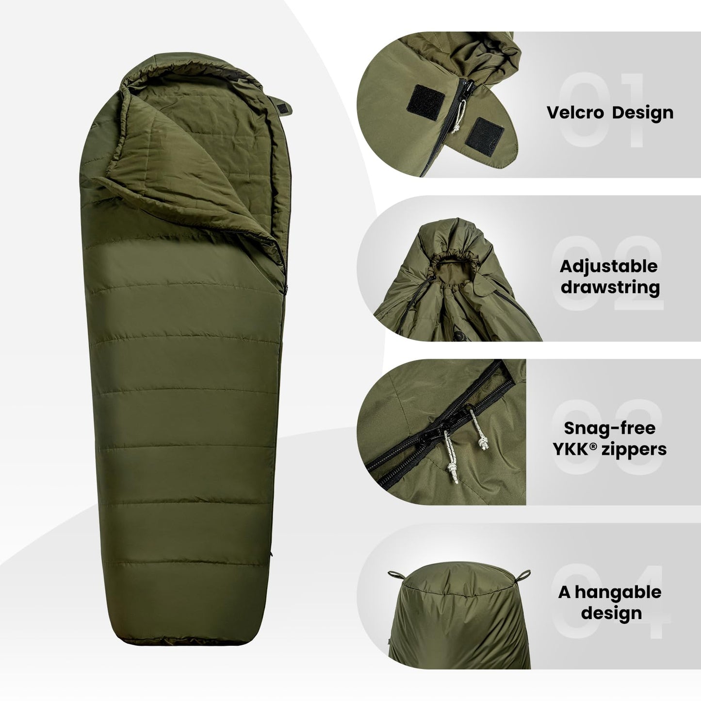 OneTigris Bushcrafter’s Sleeping Bags, Mummy Sleeping Bag for Camping Hiking Backpacking, Survival