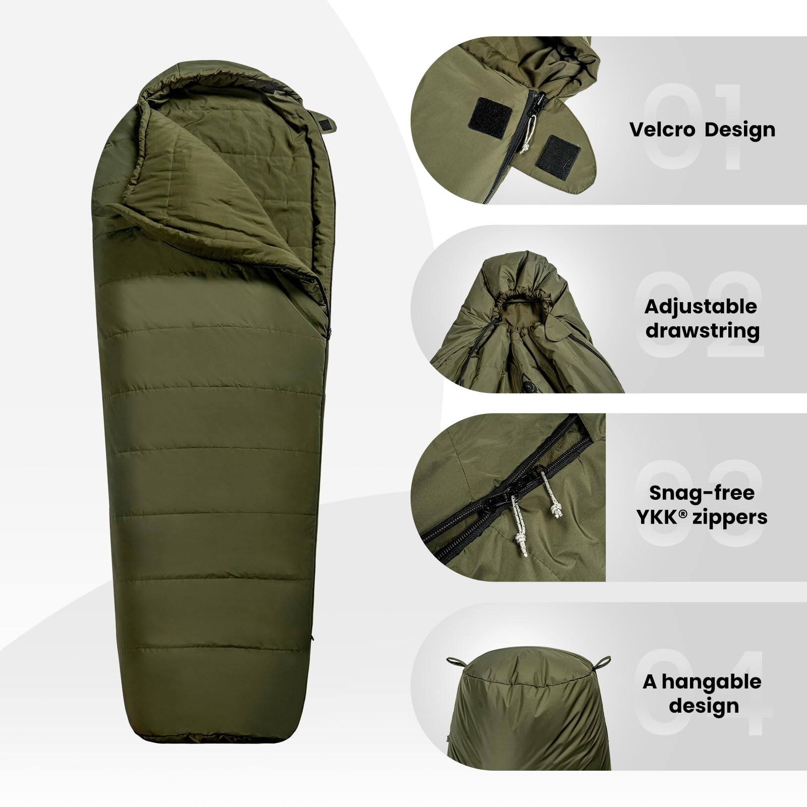 OneTigris Bushcrafter’s Sleeping Bags, Mummy Sleeping Bag for Camping Hiking Backpacking, Survival